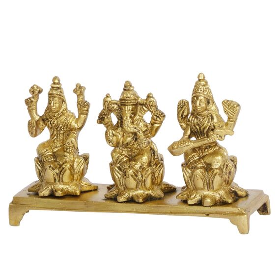 Artvarko Lakshmi Ganesha Saraswati Idol Ganesh Laxmi Messing Metall Murti Statue für Diwali Puja Home Office Erfolg Eingang Dekor Glück Geschenk (LxBxH 14 x 4 x 8 cm)