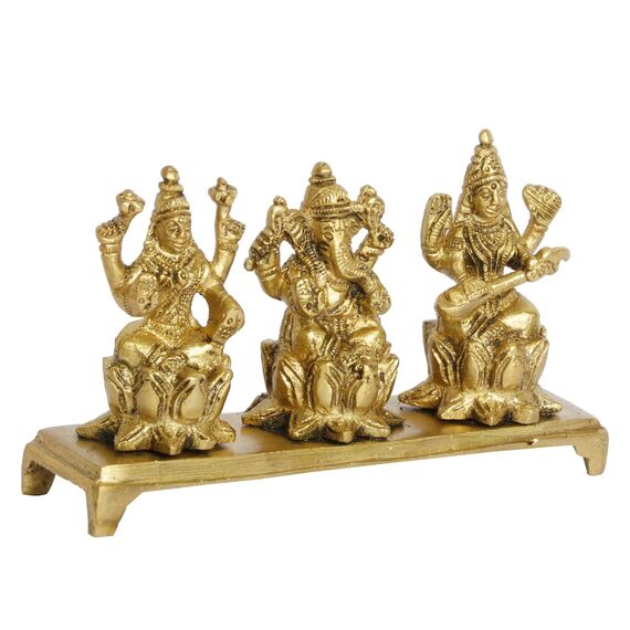 Artvarko Lakshmi Ganesha Saraswati Idol Ganesh Laxmi Messing Metall Murti Statue für Diwali Puja Home Office Erfolg Eingang Dekor Glück Geschenk (LxBxH 14 x 4 x 8 cm)