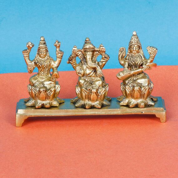 Artvarko Lakshmi Ganesha Saraswati Idol Ganesh Laxmi Messing Metall Murti Statue für Diwali Puja Home Office Erfolg Eingang Dekor Glück Geschenk (LxBxH 14 x 4 x 8 cm)