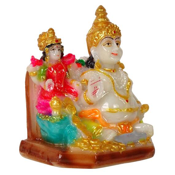 IBA Indianbeautifulart 9.5 cm Lord Lakshmi & Kubera Poly Marmor Statue Detailgetreu Modelliert Idol Fur Auto Armaturenbrett Wohnkultur Geschenk