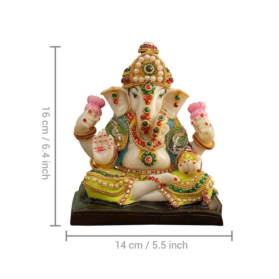 Tied Ribbons Ganesha-Statue, Figur für Zuhause, Tempel, Tischdekoration, Hauseinweihung, 16,3 cm, Kunstharz, Ganesha-Hindu-Gott-Idol, Rückgabe-Geschenke für Pooja, Ganesha-Dekorationen für indische