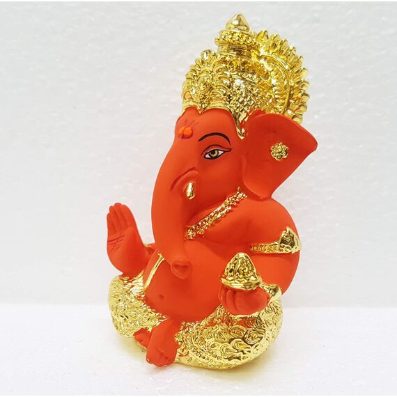 Gold Art India Keramik-Ganesha-Idol Ganesha-Idol für Auto, Armaturenbrett, kleines Ganesha Murti Ganpati Idol für Heimdekoration, Puja Lord Ganesha-Statue, Geschenk für Büro, Schreibtisch,