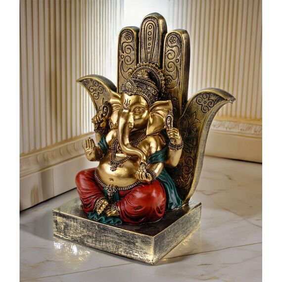 Kremers Schatzkiste Ganesha Figur 18 cm - Sitzende Skulptur Hindu Gott Dekofigur Statue Spirituelle Polyresin Deko Indische Kunst Buddha Geschenkidee Yoga Ornament Mystische Dekoration