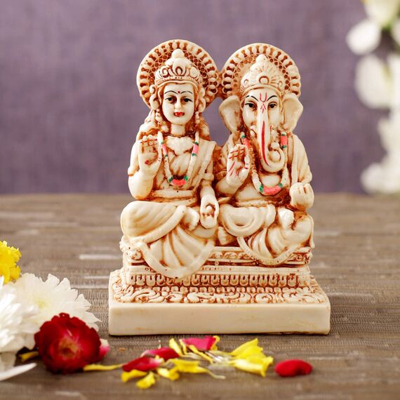 TIED RIBBONS Laxmi Ganesha Idol Lakshmi Ganesh Statue für Einweihungsfeier Puja Zimmer Mandir Tempel Hindu-Gott Figuren (12 x 15 cm) - Diwali Dekorationen für Zuhause und Diwali Geschenke Artikel
