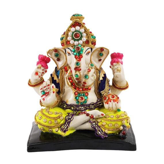 Tied Ribbons Ganesha-Statue, Figur für Zuhause, Tempel, Tischdekoration, Hauseinweihung, 16,3 cm, Kunstharz, Ganesha-Hindu-Gott-Idol, Rückgabe-Geschenke für Pooja, Ganesha-Dekorationen für indische