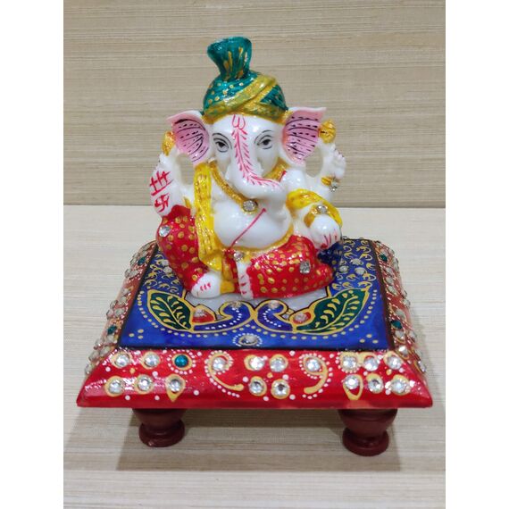 GiftNagri Chowki Pagdi Ganesha, Kunsthandwerk, Marmor, Schaustück für Geschenk und Pooja-Zwecke