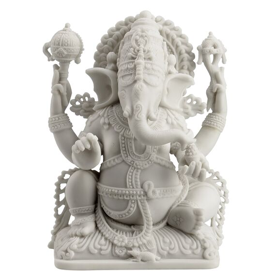 JFSM INC Statue Ganesha Herr des Wohlstandes und des Glücks, weißes Finish