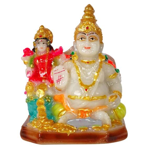IBA Indianbeautifulart 9.5 cm Lord Lakshmi & Kubera Poly Marmor Statue Detailgetreu Modelliert Idol Fur Auto Armaturenbrett Wohnkultur Geschenk