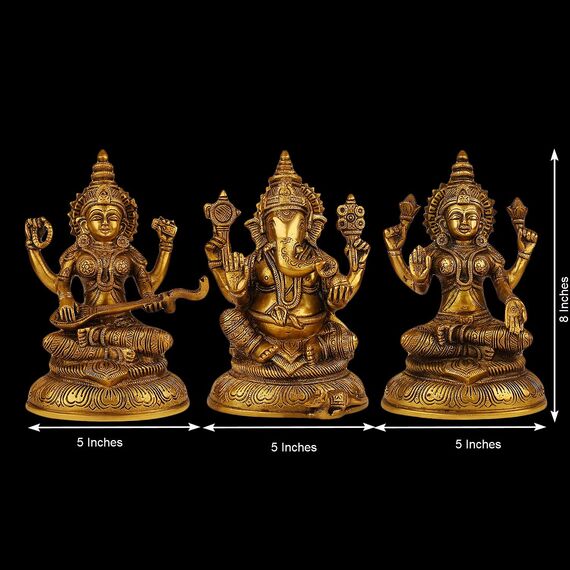 Artvarko Messing Lakshmi Ganesha Saraswati Idol Ganesh Laxmi Murti Statue für Zuhause Büro Erfolg Eingang Dekor Diwali Pooja Glücksgeschenk Goldfarbe 20,3 cm