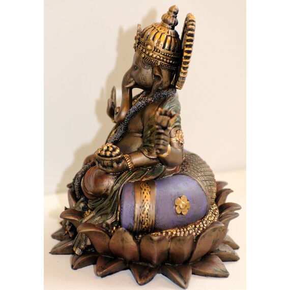 k.a. NEU Ganesha auf Lotos Thron, eindrucksvolle Figur im Antik- Look, bronziert