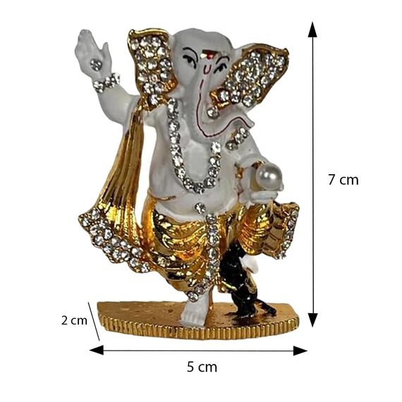 BEXCO Ganesha Ji Moorti Idol/Ganpati Statue Ganesha mit Metallsteinen besetzt, weiß und goldfarben, 7 x 5 x 2 cm
