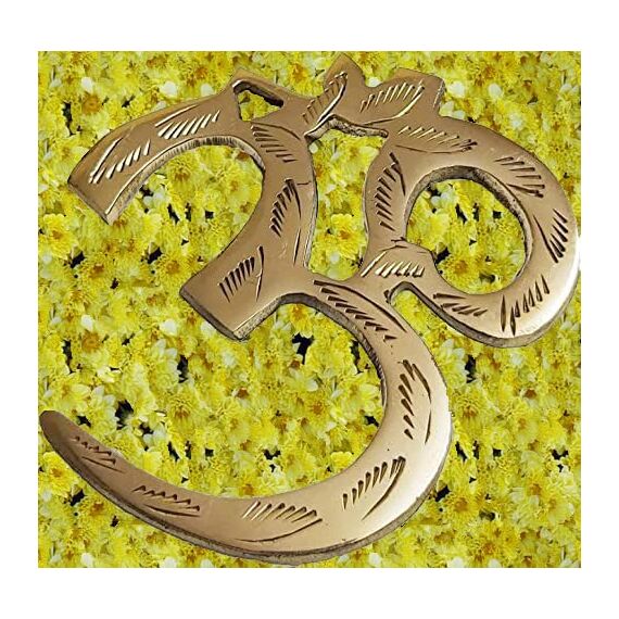 PARIJAT HANDICRAFT Messing heiliges OM Symbol Meditation Raum Yoga Dekor Messing Dekor Messing Wandkunst Wanddekorationen (OM)