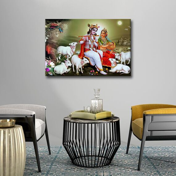 TISHIRON 1 Panel Lord Radha Krishna Wandkunst für Home Wall Decor Hinduismus Leinwand Wandkunst Hinduismus Poster Drucke Indien Religiöse Bilder für Heimdekoration Wohnzimmer 61 cm B x 91 cm H