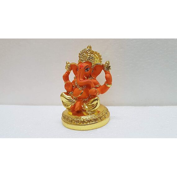 Gold Art India Keramik Ganesha Auto Armaturenbrett Idol 3 Zoll Gold und Orange
