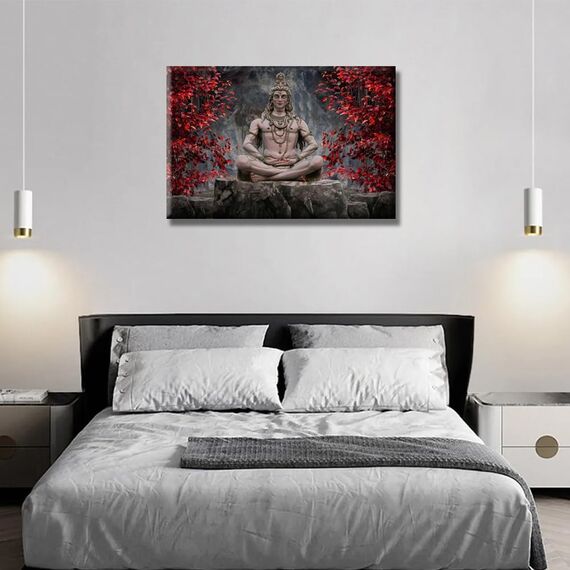 LSIUHWUWI Wanddekorationen für Wohnzimmer Lord Shiva Poster HD-Druck auf Leinwand Wanddekoration für Wohnzimmer Büro 1 Stück Hindu-Gott Lord Shiva Wandkunst gerahmt fertig zum Aufhängen 40,6 x 61 cm