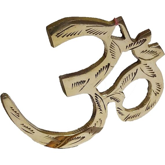 PARIJAT HANDICRAFT Set mit 2 Messing-Om und Trishool Trishul dekorative spirituelle Vastu-Artikel Messing indische hinduistische religiöse Wand Wohnkultur Küche Pooja Mandir Tempel zum Aufhängen Viel