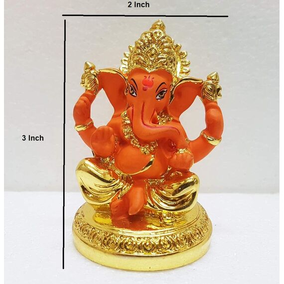 Gold Art India Keramik Ganesha Auto Armaturenbrett Idol 3 Zoll Gold und Orange