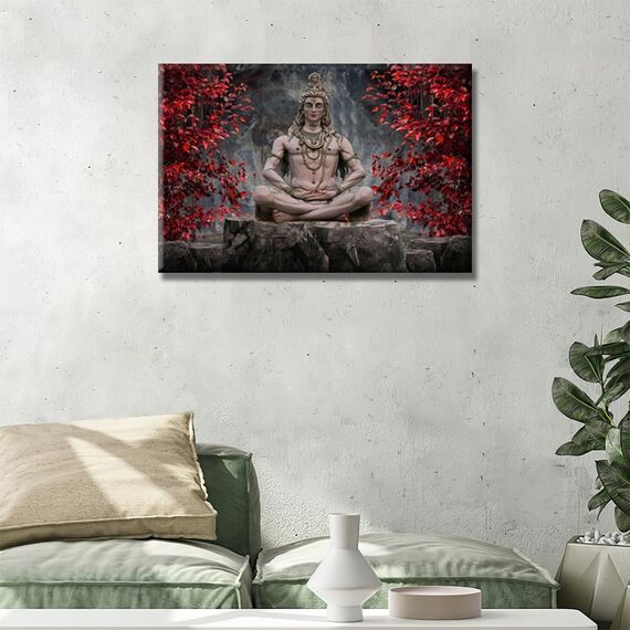 LSIUHWUWI Wanddekorationen für Wohnzimmer Lord Shiva Poster HD-Druck auf Leinwand Wanddekoration für Wohnzimmer Büro 1 Stück Hindu-Gott Lord Shiva Wandkunst gerahmt fertig zum Aufhängen 40,6 x 61 cm