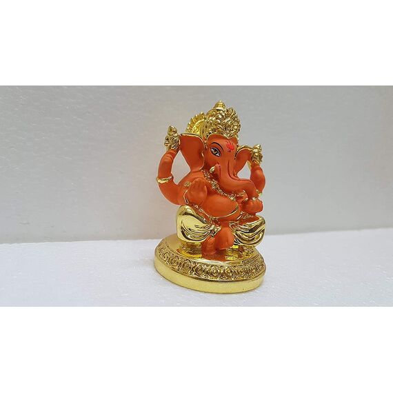 Gold Art India Keramik Ganesha Auto Armaturenbrett Idol 3 Zoll Gold und Orange
