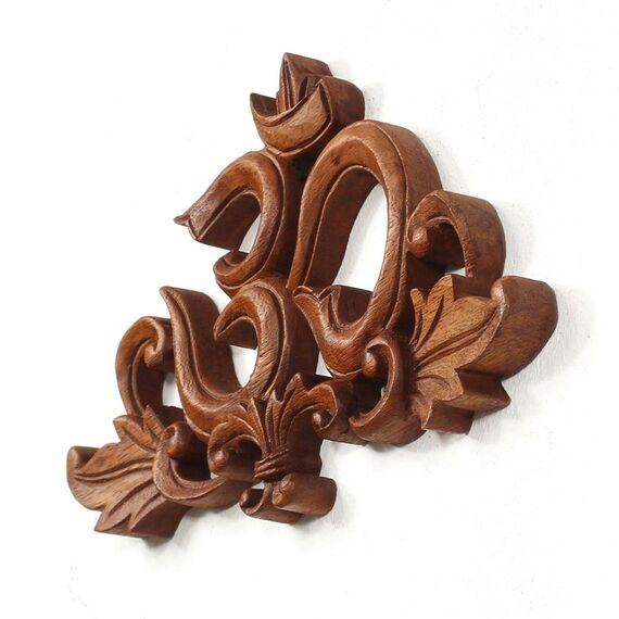 Oriental Galerie Wandbild Om Symbol Aum/Ohm Zeichen Relief Matra Devanagari ohm Deko Soar Holz ca. 25 x 15 cm