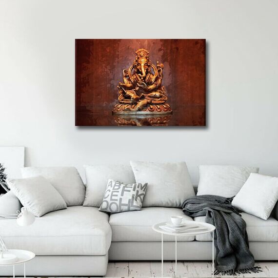 TISHIRON Ganesha Leinwandgemälde, indische Hindu-Götter, Schlafzimmer, Wandkunst Hinduismus, Ölgemälde, zeitgenössische Badezimmerdekoration, Wandkunst, modernes Kunstwerk, fertig zum Aufhängen, für