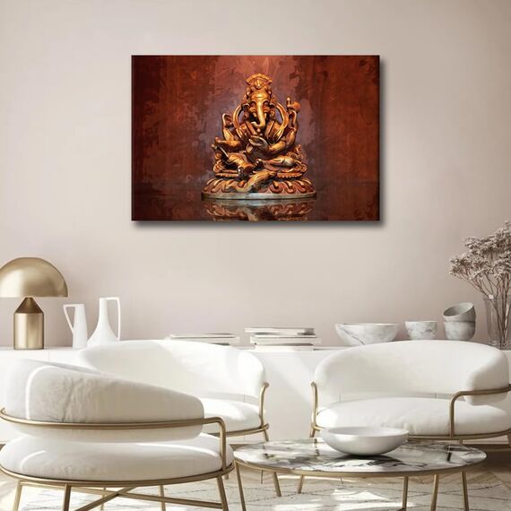 TISHIRON Ganesha Leinwandgemälde, indische Hindu-Götter, Schlafzimmer, Wandkunst Hinduismus, Ölgemälde, zeitgenössische Badezimmerdekoration, Wandkunst, modernes Kunstwerk, fertig zum Aufhängen, für
