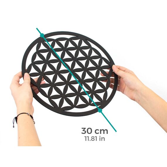 CONTRAXT Blume des Lebens Wanddeko - Mandala Lebensblume Vintage Deko Wandbild aus Holz - Esoterik Geschenke für Zen Meditation (Schwarz)