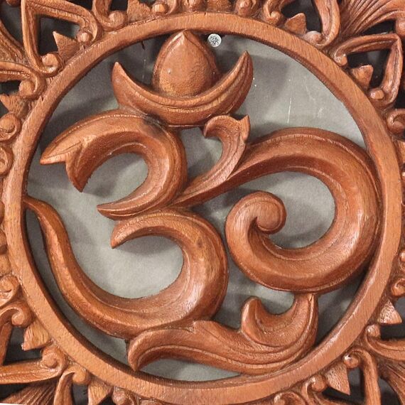 Oriental Galerie Wandbild Wanddeko Rund Mandala Relief Aum Symbol Mythologie Deko Soar Holz Ohm Om 40 cm