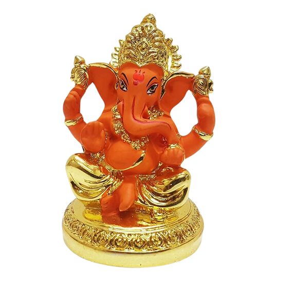 Gold Art India Keramik Ganesha Auto Armaturenbrett Idol 3 Zoll Gold und Orange