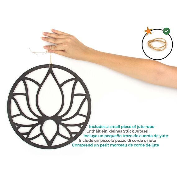 CONTRAXT Lotusblume deko wanddeko holz. Lotusblüte deko wanddeko deko lotus flower bild deko wand holz Vintage Garten deko Meditation zubehör 3d Mandala wandbild Nicht-Metall (Lotusblume, Schwarz)