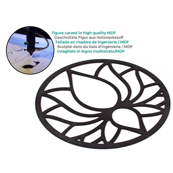 CONTRAXT Lotusblume deko wanddeko holz. Lotusblüte deko wanddeko deko lotus flower bild deko wand holz Vintage Garten deko Meditation zubehör 3d Mandala wandbild Nicht-Metall (Lotusblume, Schwarz)