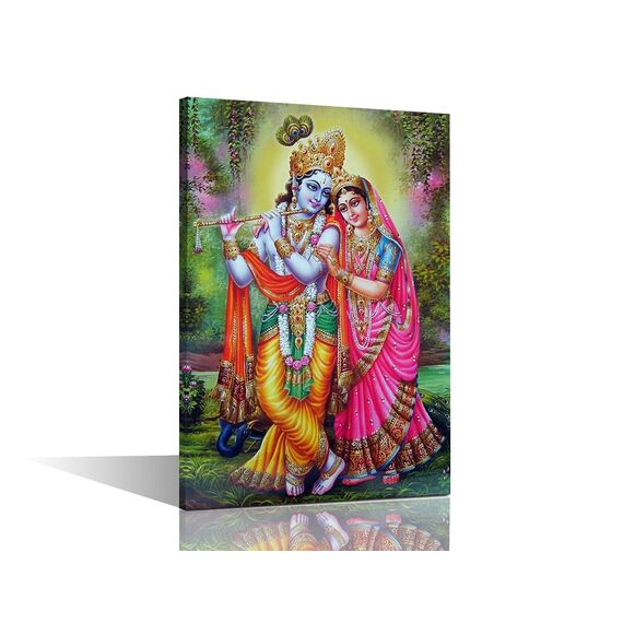 TUMOVO Hindu-Wanddekoration, Lord Krishna, Poster auf Leinwand, Krishna, indische Wandkunst, 1 Panel, Gottheit, Hinduismus, Schlafzimmer, Dekoration, gerahmt, fertig zum Aufhängen (40.6 x 61 cm)