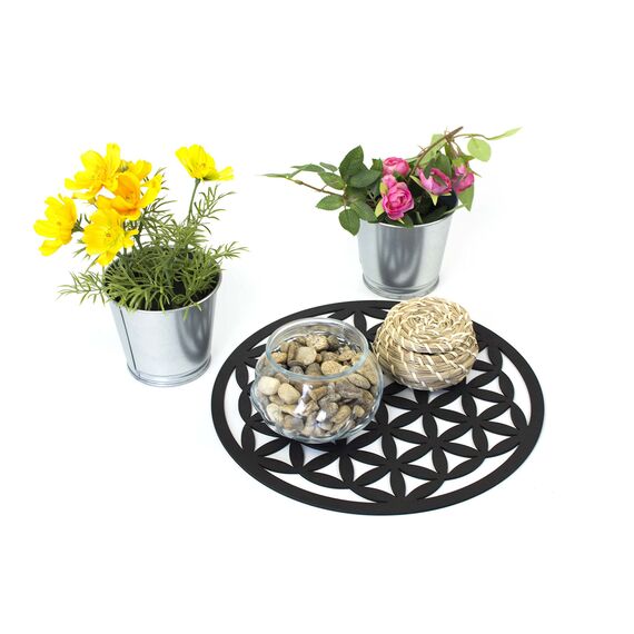 CONTRAXT Blume des Lebens Wanddeko - Mandala Lebensblume Vintage Deko Wandbild aus Holz - Esoterik Geschenke für Zen Meditation (Schwarz)