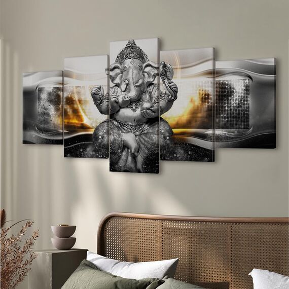 murando - Wandbilder XXL Ganesha Hinduismus 100x50cm 5 tlg - Wand Deko Leinwand Bilder Groß Wanddeko Wohnzimmer Schlafzimmer Kunstdrucke - Zen p-A-0032-b-n