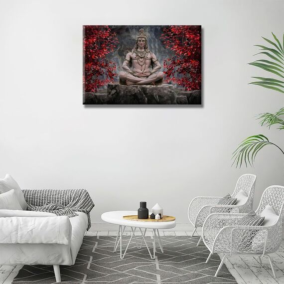 LSIUHWUWI Wanddekorationen für Wohnzimmer Lord Shiva Poster HD-Druck auf Leinwand Wanddekoration für Wohnzimmer Büro 1 Stück Hindu-Gott Lord Shiva Wandkunst gerahmt fertig zum Aufhängen 40,6 x 61 cm