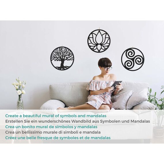CONTRAXT Lotusblume deko wanddeko holz. Lotusblüte deko wanddeko deko lotus flower bild deko wand holz Vintage Garten deko Meditation zubehör 3d Mandala wandbild Nicht-Metall (Lotusblume, Schwarz)