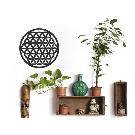 CONTRAXT Blume des Lebens Wanddeko - Mandala Lebensblume Vintage Deko Wandbild aus Holz - Esoterik Geschenke für Zen Meditation (Schwarz)