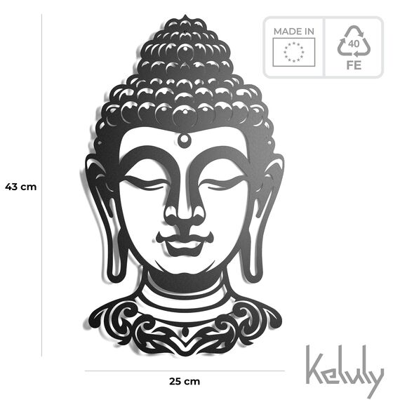 keluly Metall Deko Wandskulptur Schwebende Schatten Stahl Buddha Kopf 43x31cm