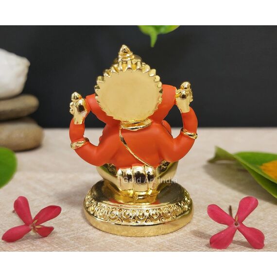 Gold Art India Keramik Ganesha Auto Armaturenbrett Idol 3 Zoll Gold und Orange