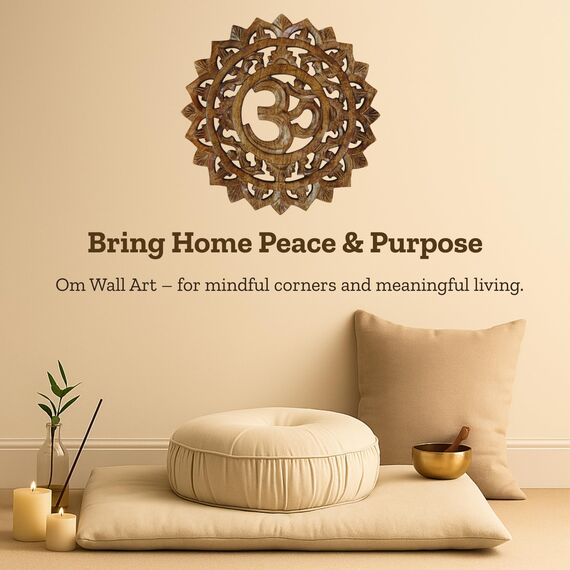 Mie Creations Hindu-Om-Wanddekoration mit rustikalen Glocken, Geschenk für Einweihungsfeiern, indische Meditationsdekoration, spirituelles Dekor, Om-Antik-Gold, 63 cm