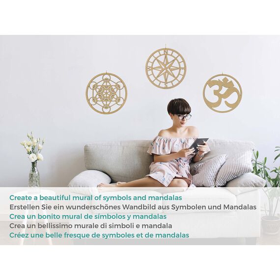 CONTRAXT Ohm zeichen Spirituelle deko holz. Mandala wandbild aus holz Vintage meditation zubehör indien indische om zeichen symbole deko buddha wanddeko esoterik dekoration (Ohm, MDF)