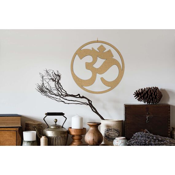 CONTRAXT Ohm zeichen Spirituelle deko holz. Mandala wandbild aus holz Vintage meditation zubehör indien indische om zeichen symbole deko buddha wanddeko esoterik dekoration (Ohm, MDF)