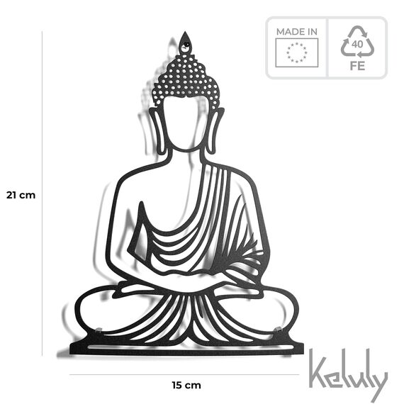keluly Metalldekoration. Schwebende Wandskulptur mit Schatten aus Stahl. (21 x 15 cm., BUDDHA)
