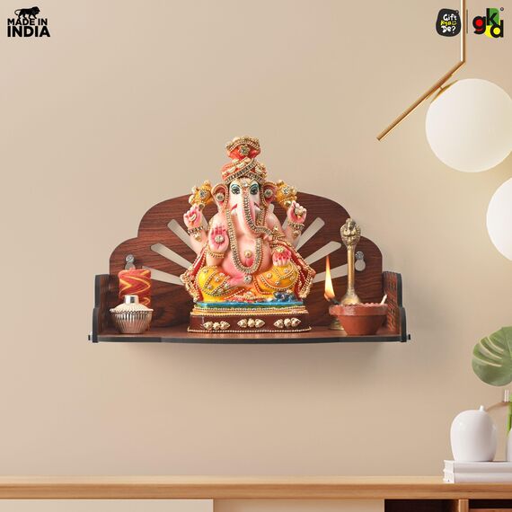 Gift Kya De Hölzerner Pooja-Mandir für Zuhause, Wandbehang oder Tischtempel für Büro, Wohnung oder Zimmer, kleines indisches Holz-Tempelregal, kompaktes DIY OM Mandir, 25,4 x 15,2 x 16,5 cm