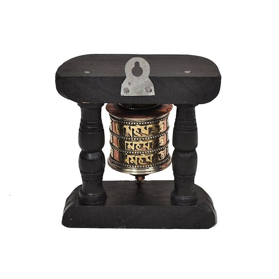 Dharma Store - Tibetisches Gebetsrad - Handgeschnitzt aus Holz und Metall: Om Mani Padme Hum. Wandmontage