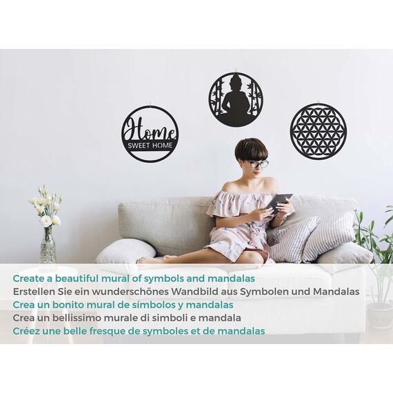 CONTRAXT Blume des Lebens Wanddeko - Mandala Lebensblume Vintage Deko Wandbild aus Holz - Esoterik Geschenke für Zen Meditation (Schwarz)