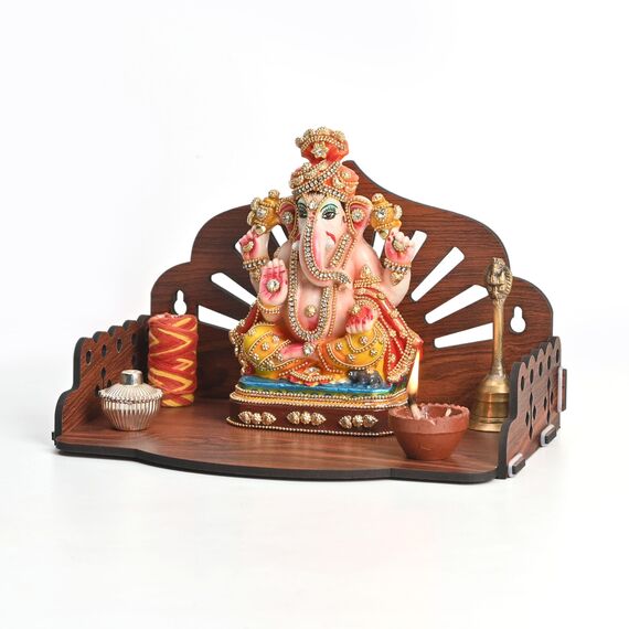 Gift Kya De Hölzerner Pooja-Mandir für Zuhause, Wandbehang oder Tischtempel für Büro, Wohnung oder Zimmer, kleines indisches Holz-Tempelregal, kompaktes DIY OM Mandir, 25,4 x 15,2 x 16,5 cm