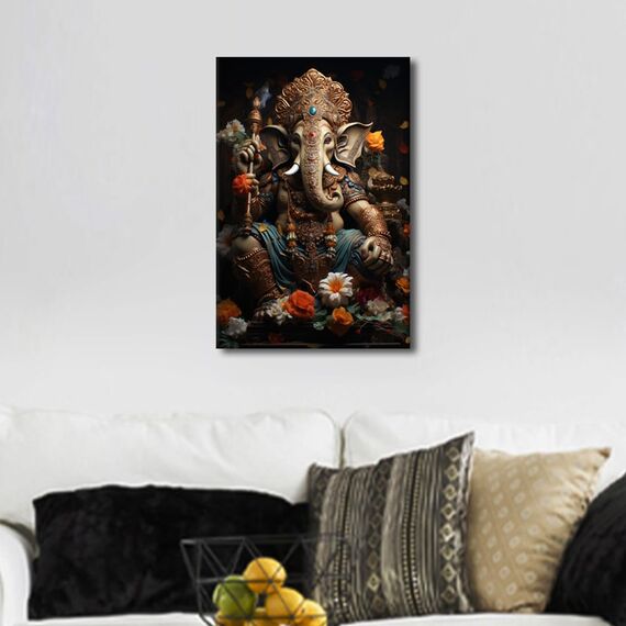 TISHIRON Leinwandbild, Motiv: Lord Ganesha, Wanddekoration, Hindu-Lord, Ganesha, Bilder für Wohnzimmer, Giclée, indischer Gott, Ganesha-Kunstwerk, Heimdekoration, Poster und Drucke, gerahmt, fertig