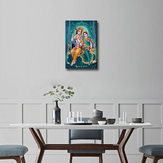 Leinwand-Kunst, Lord Radha Krishna, Bilder für Wohnzimmer, Hindu-Gott, Wandposter, Indien, religiöse Kultur, Kunstdrucke mit Rahmen, Wanddekoration für Wohnzimmer, Dekoration, 45,7 x 30,5 cm