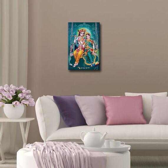 Leinwand-Kunst, Lord Radha Krishna, Bilder für Wohnzimmer, Hindu-Gott, Wandposter, Indien, religiöse Kultur, Kunstdrucke mit Rahmen, Wanddekoration für Wohnzimmer, Dekoration, 45,7 x 30,5 cm